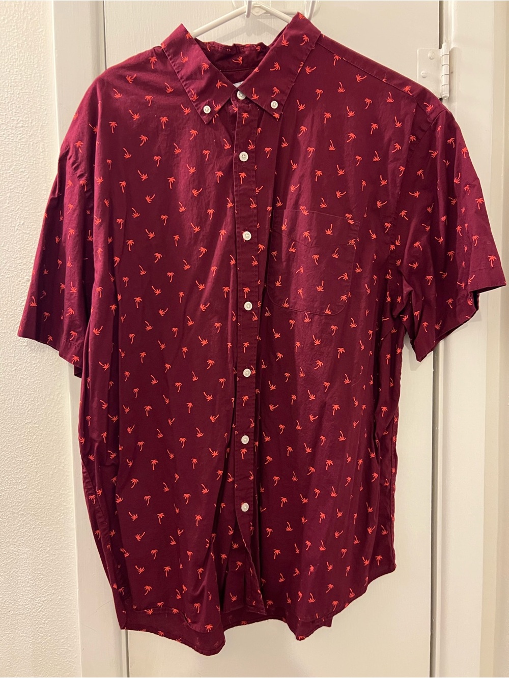 Old Navy Burgundy Short-Sleeve Button-Down with Tiny Palm Print